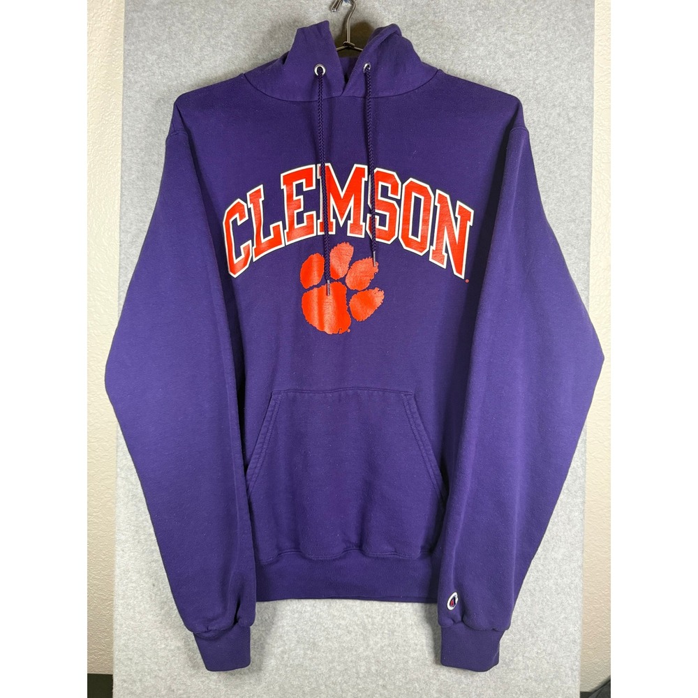 Champion Clemson Tigers Hoodie Purple Orange Graphic Pullover Sweatshirt Mens L